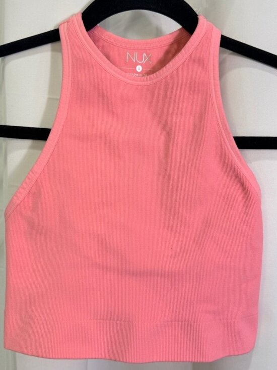 Tops - Pink Ribbed High-Neck Crop Tank